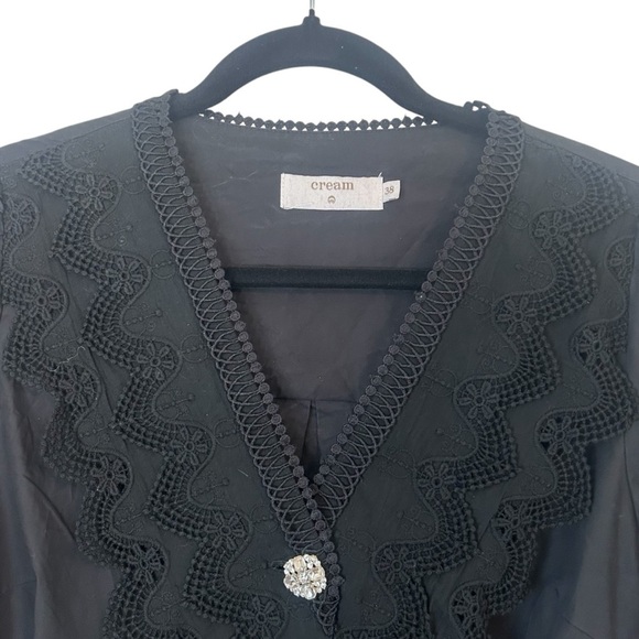 Cream Women's Black Long Sleeve Mini Dress with Jewel Buttons- Size 38 - Picture 7 of 10